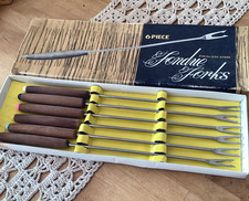 6 Fourchettes À Fondue Bourguignonne Bouts Colorés Vintage 