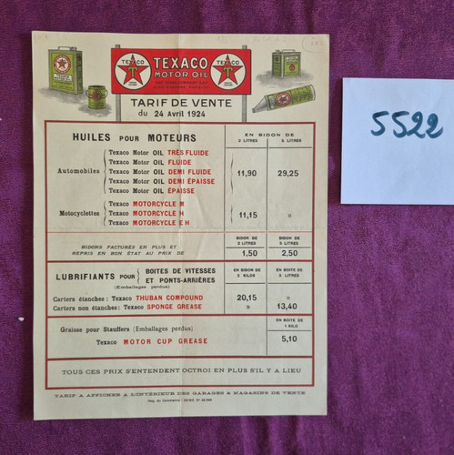 5522 texaco tarif de - n°5522,