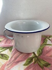 Ancien Pot de Chambre Émaillé Contour Bleu Deco Rétro 