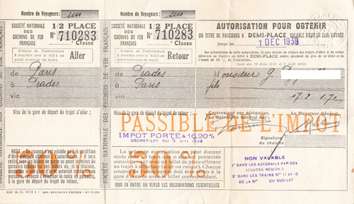 Vieux papier billet train sncf - billet,