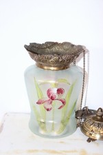 XIX -ème LUSTRE  NAPOLEON IIII EN VERRE ÉMAILLÉ, PEINT - LANTERNE - FLEURS IRIS