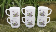 Lot x 6 tasses à café fleurs mauves Arcopal vintage