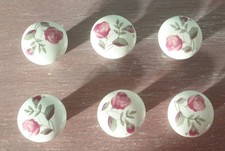 6 BOUTONS neufs en céramique pour placards tiroirs décor ROSE de style VINTAGE