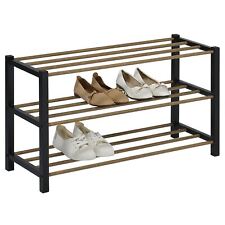 Etagère à chaussures avec 3 tablettes en métal noir et décor bois