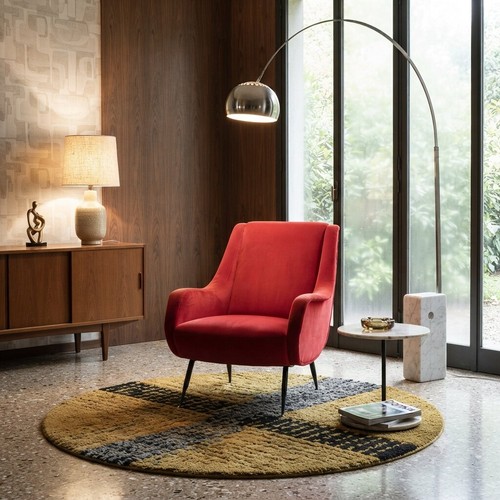 Fauteuil vintage velours - velours, rouge