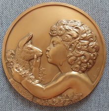 Splendide Médaille ART DECO en bronze " Le Faune" R.THENOT 11,2 Cm Et 615 Gr