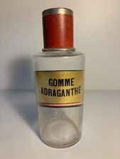 Pot à pharmacie ancien XIX  " Gomme ADRAGANTHE  " ,  verre soufflé