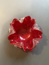 cendrier, vide poche verre rouge et feuille argent MURANO vintage années 60