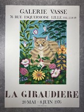 AFFICHE ORIGINALE EXPOSITION GALERIE VASSE. MADY DE LA GIRAUDIERE. LE CHAT. 1976