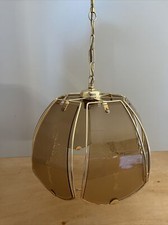 Suspension Lustre Verre Fumé Dépoli Motif Arbre Et Structure Doré Vintage