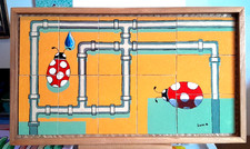 Acrylique , polyptique , artiste B Jost , 2021, 56 x 30, encadré, ref Artmajeur