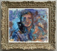 ELISABETH HAHN (1924-2021) SUPERBE SCENE ANIMEE ET CHAT VERS 1950 (935)