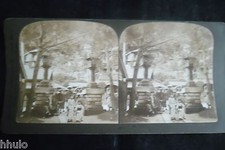 STB328 Japon Japan Old temple at Nikko Lanterne Bronze photo STEREO albumen