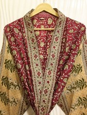 Robe Longue En Soie Pure Rouge Et Beige Pour Fille Femme Kimono KMO5352