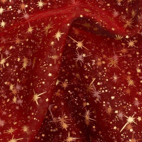Tissu organza rouge imprimé