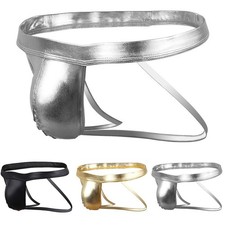 String homme moderne simili cuir taille basse caleçon avec pochette aspect humi