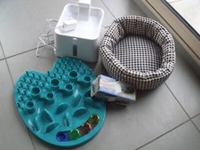 LOT ACCESSOIRES POUR CHAT PANIER FONTAINE A EAU GAMELLE ANTI GLOUTON PIPOLINO