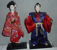 COUPLE ANCIEN  de poupées japonaises GEISHA & SAMOURAÏ