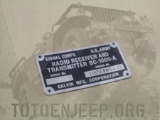 plate plaque radio us ww2 BC1000 A scr 300 jeep  willys dodge gmc