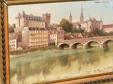 Tableau signée MOULLOT. Chateau de PAU. Peinture huile sur panneau de bois.
