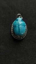 Ancien pendentif Égypte Argent Turquoise scarabée porte bonheur turquoise bijou