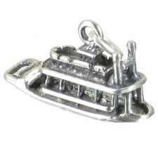 Breloque bateau fluvial en argent sterling .925 x 1 Breloques bateaux Riverboats