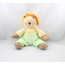 Doudou lion beige orange marron salopette verte - 16642