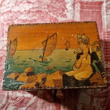 Tirelire ancienne en bois peinte signée Morlaix année 1900