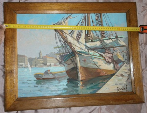 Huile sur panneau - ", marine