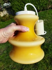 Ancien Lustre Suspension Abat-jour Lampe opaline jaune créme Année 60-70 Vintage