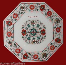 18 " Marbre Blanc Coin Table Top Handmade Pietra Dura Travail Pour Décor Maison