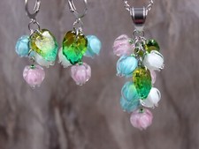 Set Bijoux Inox Chaîne Pendentif Boucles D'Oreilles Murano Pétales Pastel #E098