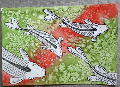 Peinture dessin carpes koï - peinture,