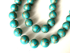 COLLIER vintage perle VERT BLEU marbré doré état NEUF 74,5cm