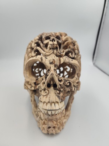 Grand crâne sculpté - , bois