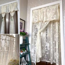 Dentelle Tulle Valance Rideaux Canne Poches Transparent Gaze pour Cuisine Salle