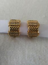 100 % Authentic Swarovski Clear Crystals Gold Tone Hoop Clip on Earrings