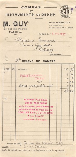 Facture 1927 compas - facture,