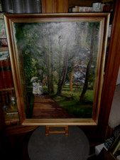 SUPERBE TABLEAU IMPRESSIONNISTE ANCIEN - "  PROMENADE AU PARC "- SIGNE
