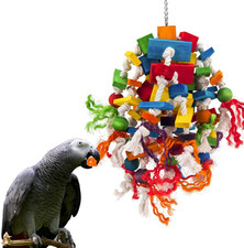 Vibrant Wooden Parrot Toy for African Grey, Macaw & Parrots - Large Size