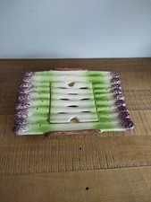 Plat et Egouttoir à Asperges en Barbotine - Décor Main Ch.M.R - Vert Violet