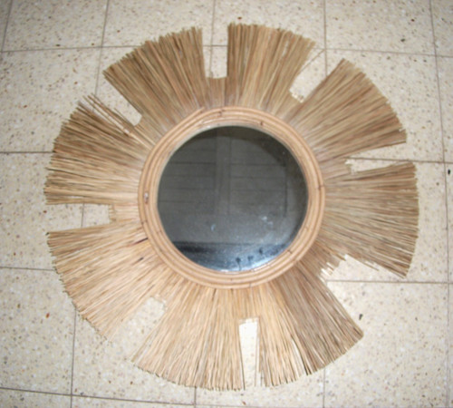 Miroir vintage rotin - en,