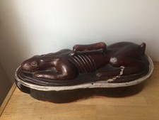 ancienne terrine lièvre cul noir, céramique art populaire, terre cuite