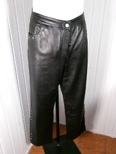 Pantalon droit cuir souple mouton noir taille haute 44/46 W34 42/44D gros strass