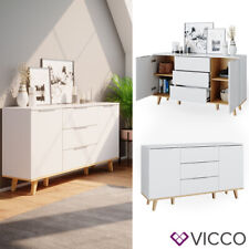 Commode Nautica, buffet bas, blanc, chêne, bahut, meuble, tiroir Vicco