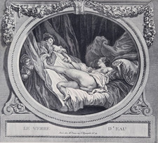 Gravure CURIOSA, 1913 : Le verre d'eau. D'après Jean-Honoré Fragonard.