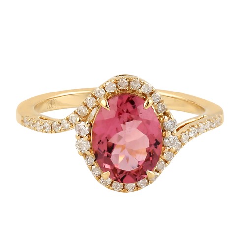 Bague halo diamant - , tourmaline
