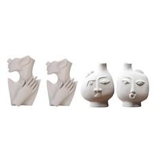 Céramique Statue Blanc Fleur Humaine Vase Buste Planteur Intérieur Minimaliste