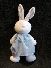 Doudou  peluche Lapin blanc tablier bleu blanc vichy  Klorane TBE