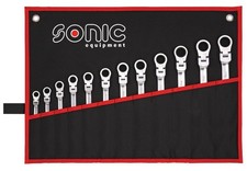 SONIC Kit de clés à fourche et polygonale à cliquet 601218 Acier chrome-vanadium